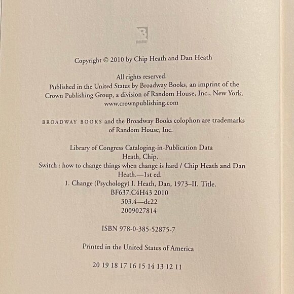 "Switch," by Chip Heath & Dan Heath, 2010 First Edition Hardcover - Picture 6 of 8